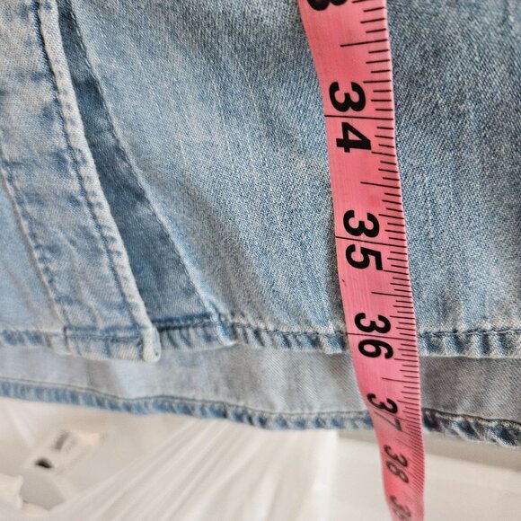 Gap Shirt Dress Small Puff Sleeve Light Wash Indigo Denim Boho Western Prairie - Picture 9 of 10